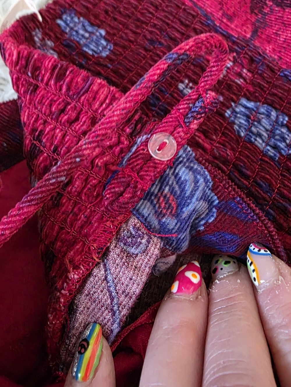 Free People Gail Midi‎ Dress Scarlet Combo Colorblocked Floral Corduroy - Picture 15 of 16